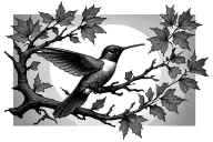 Maple Branches twirling with a humming bird tattoo design idea