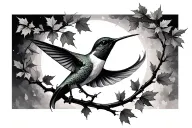 Maple Branches twirling with a humming bird tattoo design idea