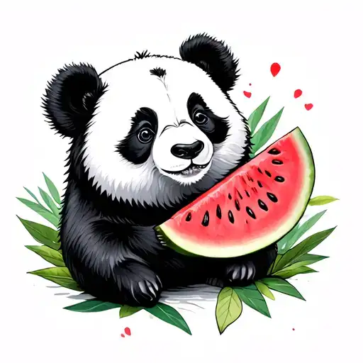 panda and watermelon slice tattoo design idea