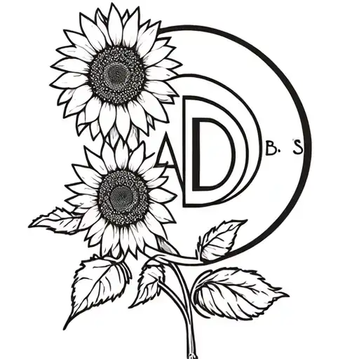 Sunflowers and Horseshoes with the Initials "A", "D", "B", "S" tattoo design idea