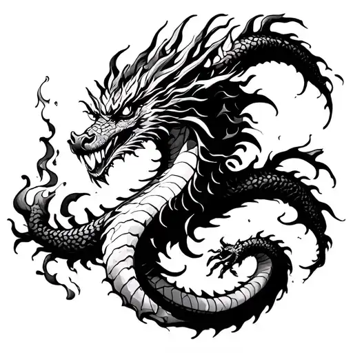 dragon breathing fire tattoo design idea