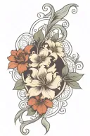 art nouveau floral, symmetrical tattoo design idea
