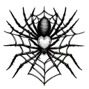gothic spider in web with it forming a heart in the middle around the collarbone and neck area tattoo design idea