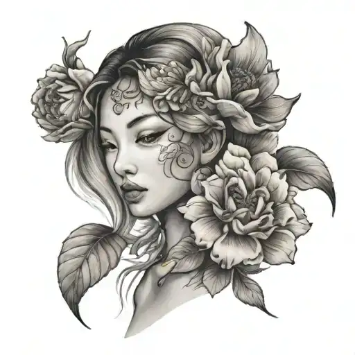 angélique in chines with a pink flower tattoo design idea