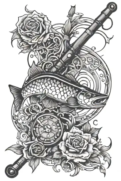 memorial fishing rod with coke incorporating elements tattoo design idea