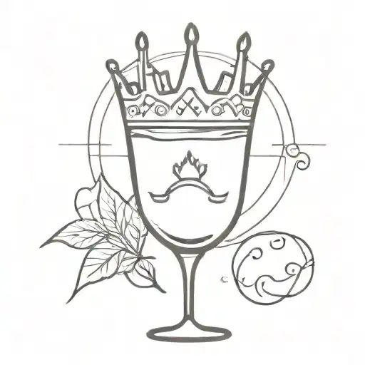sun, wine glass, princess crown tattoo design idea