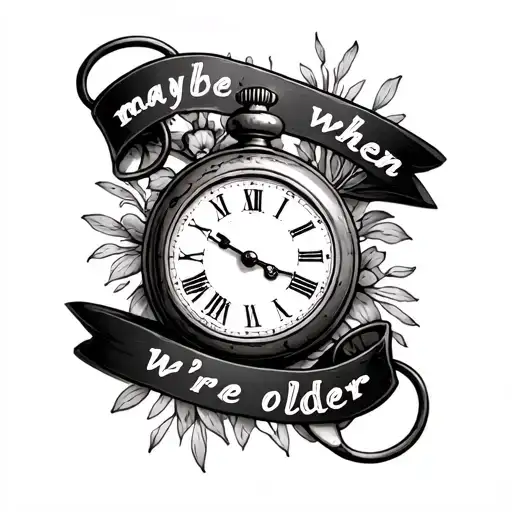 "maybe when we're older" rusty pocket watch tattoo design idea