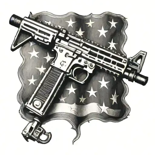 American flag intertwined with a detailed m16 rifle tattoo design idea
