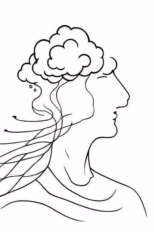 Design a tattoo for me that contains the upper part of a human body which has a open mind from where a cloud coming out  tattoo design idea