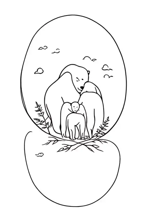 wife, daughter, son, nature, bears tattoo design idea