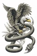 Snake wrapped around a sword  while an eagle is fighting it  tattoo design idea