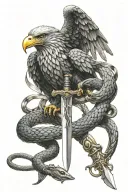 Snake wrapped around a sword  while an eagle is fighting it  tattoo design idea