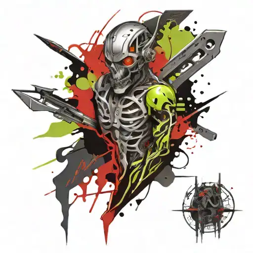 black and grey Biomechanical sleeve with minimal lime green accents tattoo design idea