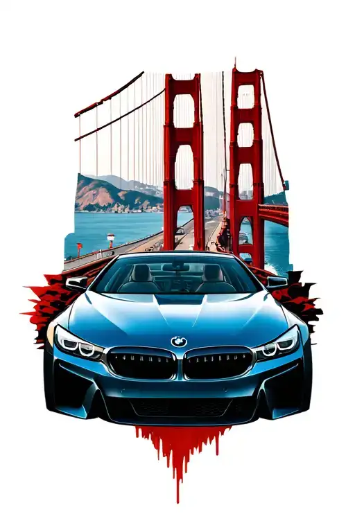 bmw embem with golden gate bridge tattoo design idea