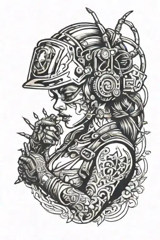 welding woman tattoo design idea