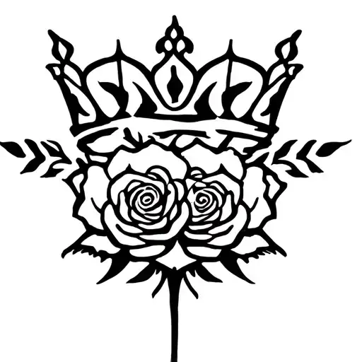 crown of roses sharp cross intertwined tattoo design idea