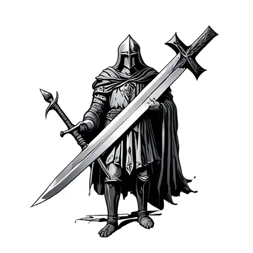 crusader holding sword with a cross tattoo design idea