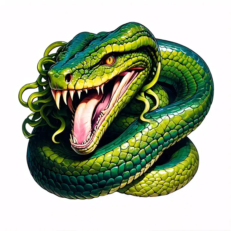 I want a giant snake with medusa head and that is from the beginning of the butt to the neck that is super realist that the able tattoo design idea