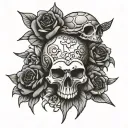 skull roses and sea turtles  tattoo design idea