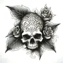 skull roses and sea turtles  tattoo design idea