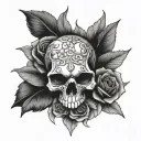 skull roses and sea turtles  tattoo design idea