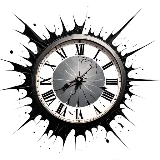 broken clock tattoo design idea