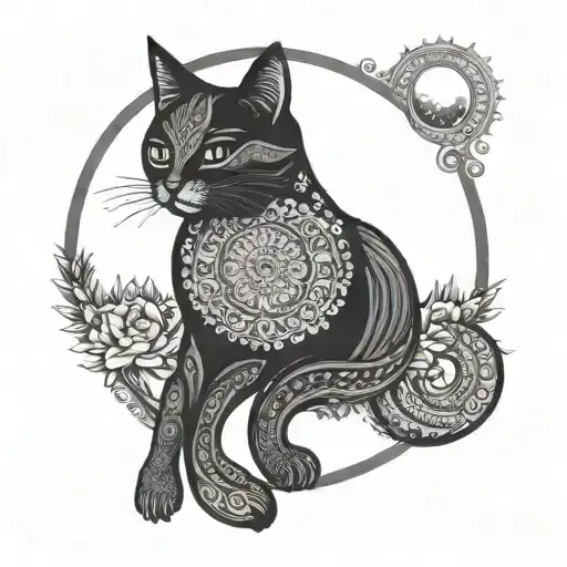 moon cat mandala tattoo design idea
