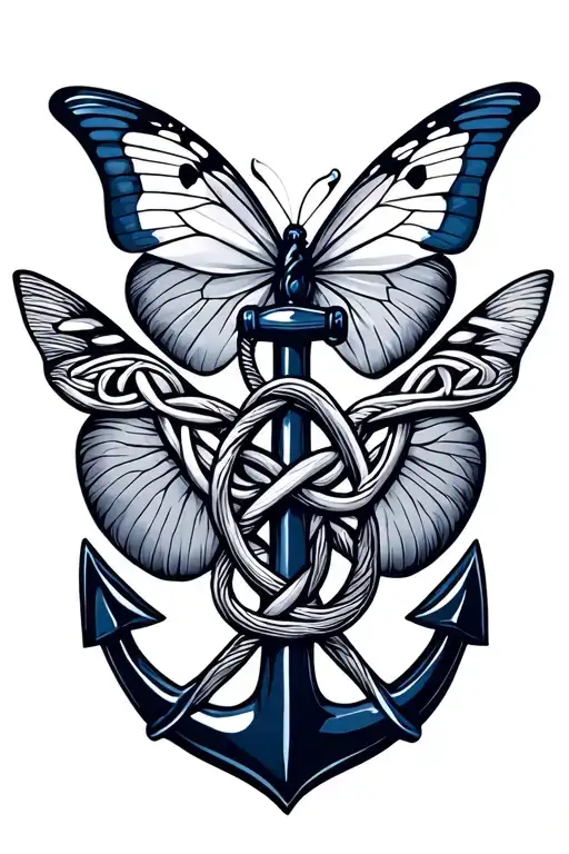 Celtic knot with navy anchor intertwined with butterfly tattoo design idea