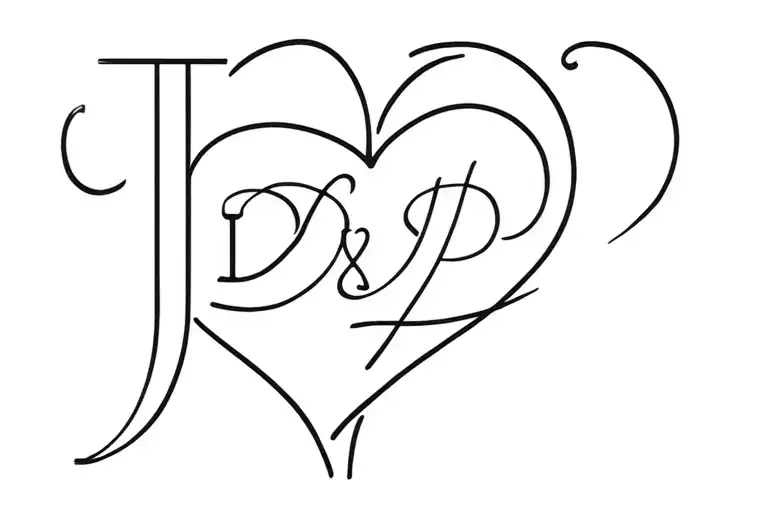 symbol of eternal love, heart, initials: J  and D and H tattoo design idea