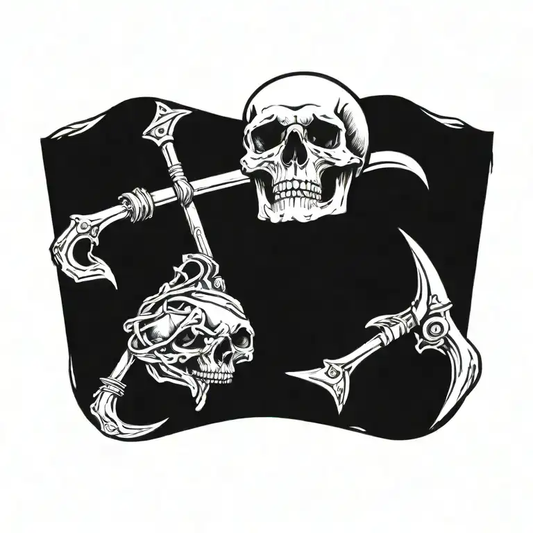 skull with scythes with memento mori tattoo design idea