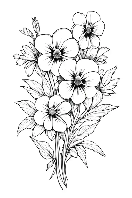 pansies and daffodils and daisies tattoo design idea