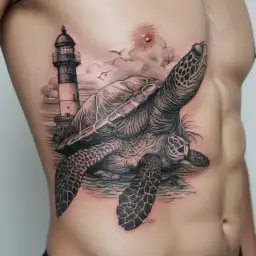 lighthouse and sea turtle tattoo design idea