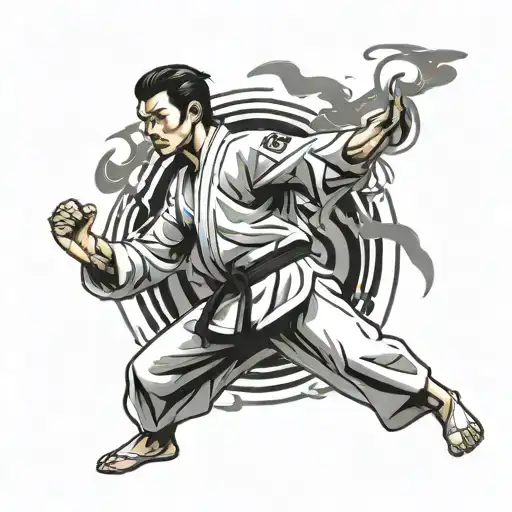 Generate an image of a taekwondo fighter with characteristics of Leon tattoo design idea
