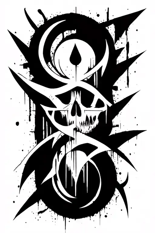 Blackwork Modern Raw Cyber Sigilism Grunge Dark Expressive Chaotic Brushwork Occult Horror tattoo design idea
