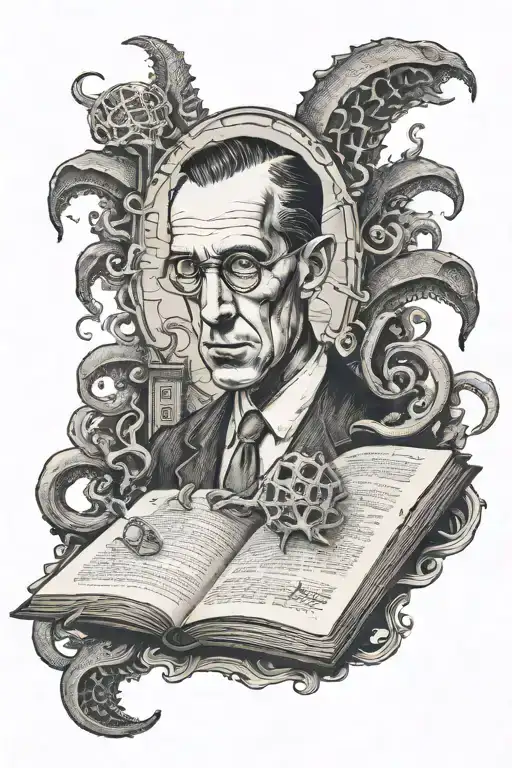 H.P. Lovecraft read book tattoo design idea