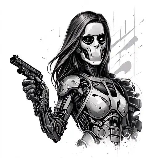 dark age female terminator tattoo design idea