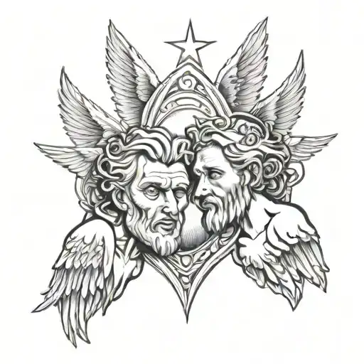 angel and devil face to face with sacred heart tattoo design idea