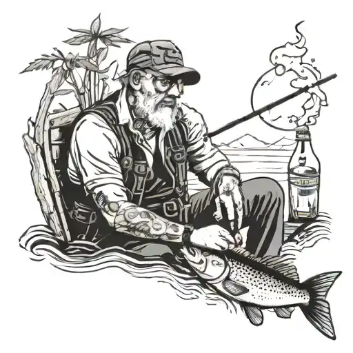 beers, smoking weed, fishing scene. in memory Uncle Robert. tattoo design idea