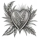 wheat and heart tattoo design idea
