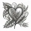 wheat and heart tattoo design idea