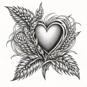 wheat and heart tattoo design idea