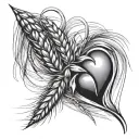 wheat and heart tattoo design idea