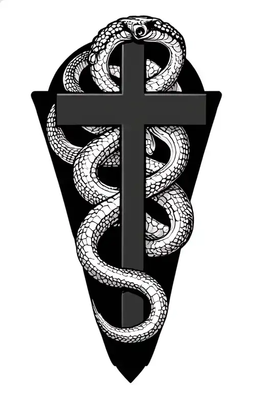 cross with snake wrapping tattoo design idea