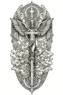 Cross and Clouds with an Archangel tattoo design idea