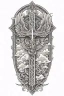 Cross and Clouds with an Archangel tattoo design idea