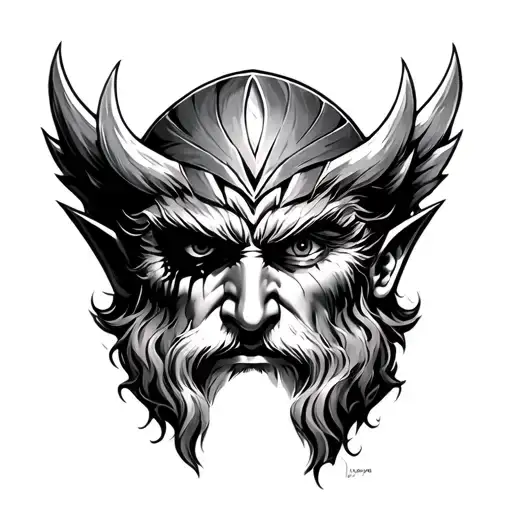 Odin with one eye and a slash through the other eye tattoo design idea