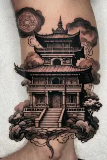 Nepali temple surrounded tattoo design idea