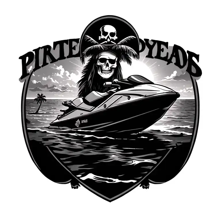 “Pirate paradise” I want a beach , water, booze, sunlight , gold and palm trees. I want jet skis, a plane ,  food  tattoo design idea