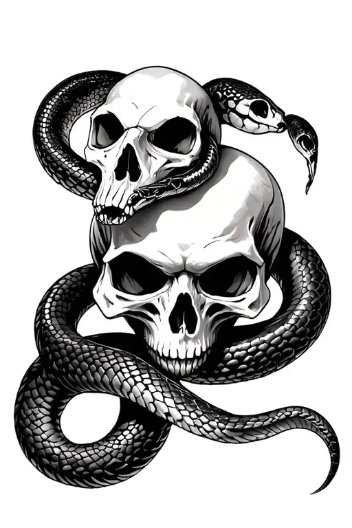Harry Potter death eater skull and snake with the deathly hallows tattoo design idea
