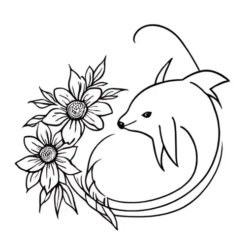 lemur and delphin with flower tattoo design idea